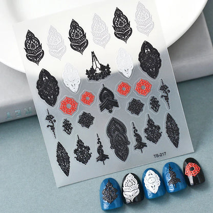 Aichashi 1PCS Bohemian Style 5D Nail Stickers Press on Nails Embossed Symphony Butterfly Flower Stickers Nail Decoration Decals