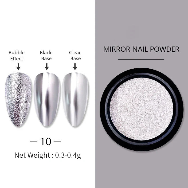 Aichashi Nail Glitter Powder Shiny Aurora Laser Metallic Rubbing Dust Chrome Powder Gold Silver Pigment DIY Decoration Nails Accessories