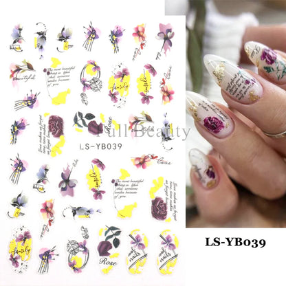 Aichashi 5D Embossed Nail Stickers Flowers Bird Geometric Lines Gold Frame Floral Nail Decals Cherry Blossom Y2K Manicure Decor