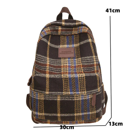 Aichashi BACK TO SCHOOL Vintage Plaid Woollen Cloth Women's Backpack Student Book Backpacks for Teenage Girls School Bags Large CapacityTravel Rucksack