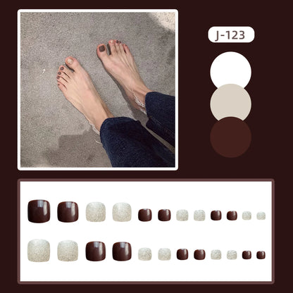 Aichashi 24pcs Solid Color Toenails French Minimalist Style Toenails Full Coverage Waterproof Removable Artificial Press on Nails False