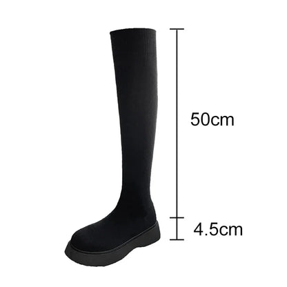 Aichashi Autumn Winter Women Platform Over The Knee Boots Ladies Stretch Knitted Socks Long Boots Slip-On Thick Bottom Shoes Woman