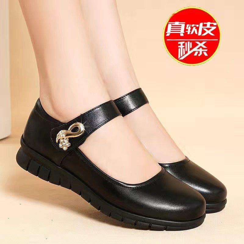 Aichashi Japanese School Uniform Shoes Women Flats Mary Jane Shoes With Hook Loop Ladies Leather Flat Shoes Black Loafers Nurse Shoes