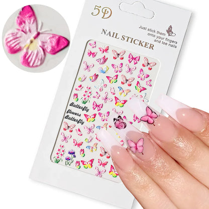 1PC 5D Macaron Flower/Fruit Nail Charms Sticker Embossed Bear/Rabbit/Letter Nails Slider Decals Summer Adhesive Manicure Decor&Y