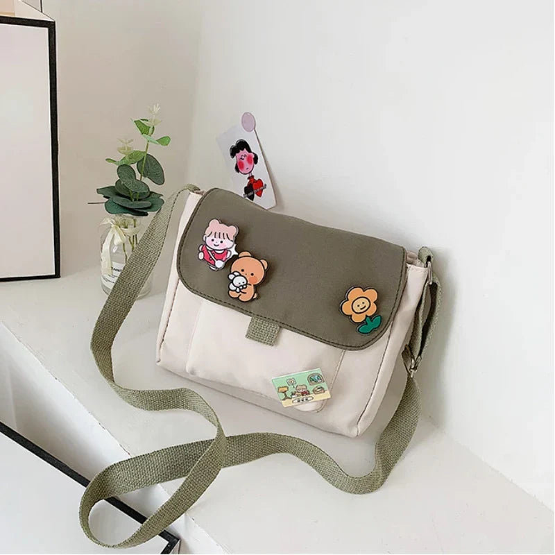 Aichashi Canvas Small Bag For Women Ins Japanese Crossbody Bags Cute Versatile Student Art One Shoulder Mobile Handbags Shoulder Bag