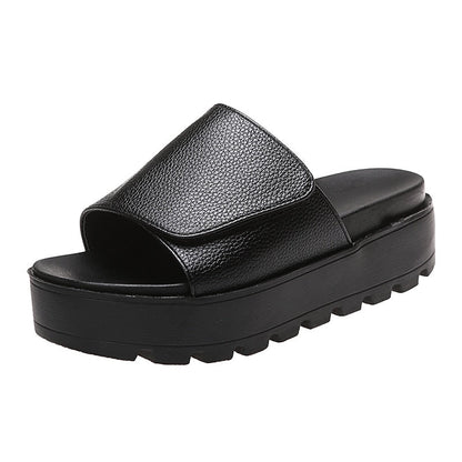 Aichashi Black PU Leather Platform Slippers Women Plus Size 43 Thick Soled Sandals Woman Summer Non-slip Slides Shoes Female