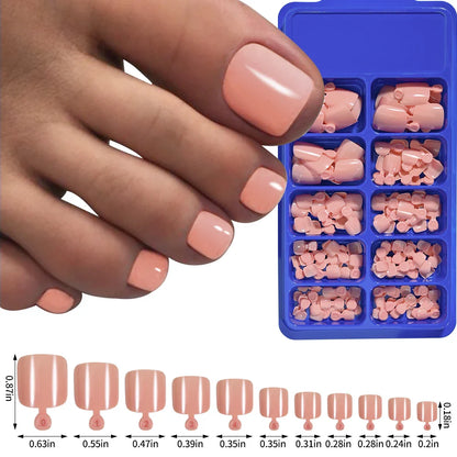 Aichashi 100pcs Fake Toenail Natural White Press On Toe Foot Full Cover Square Nails Art Tips Artificial Acrylic False Nail Manicure Tool