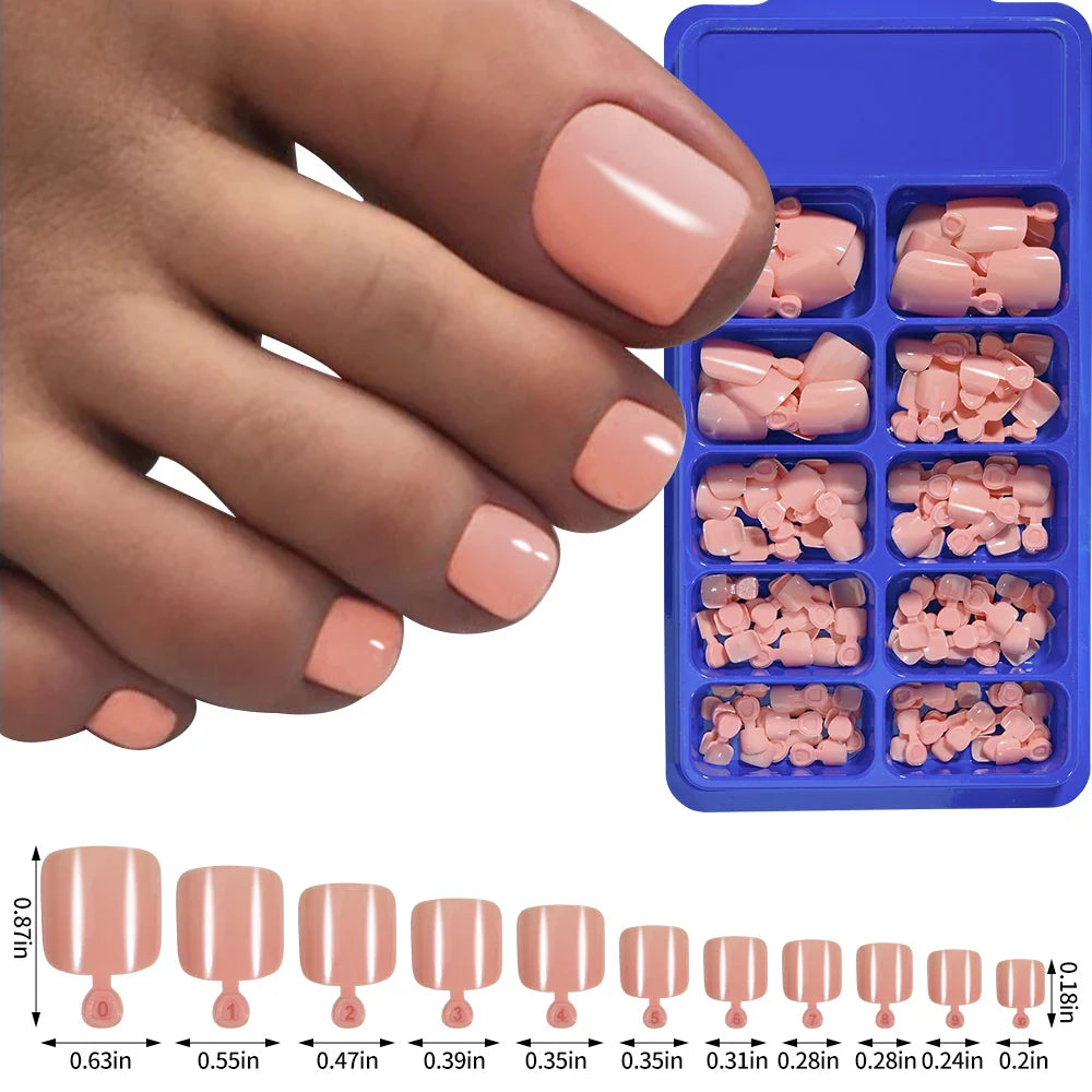 Aichashi 100pcs Fake Toenail Natural White Press On Toe Foot Full Cover Square Nails Art Tips Artificial Acrylic False Nail Manicure Tool