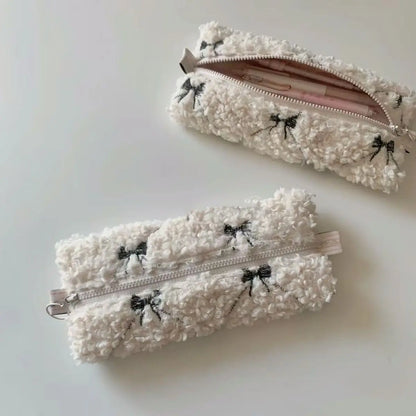 Aichashi BACK TO SCHOOL Bow Embroidery Lamb Brush Bag for Girls Stationery Storage Bag for Girls Gift Makeup Bag  Pencil Case Korean Stationery Kawaii