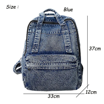 Aichashi Denim Backpack For Women And Men Casual Large Capacity Laptop Bagpack College Student School Bags Book Fashion Blue Travel bolsa