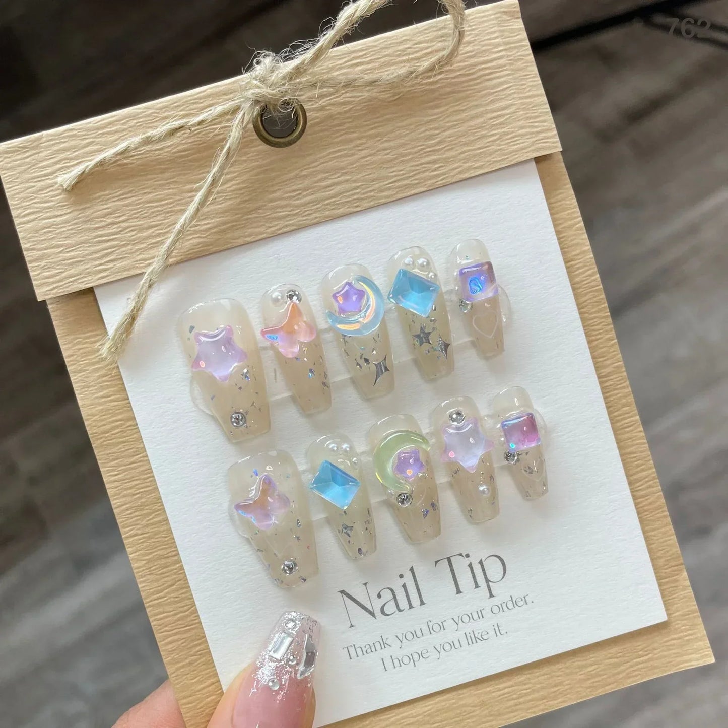 10Pcs Blue Handmade Press On Nails Set Ballet Wearable Artificial False Nails Decoration Nail Art Manicure Fake Nails Tips Art