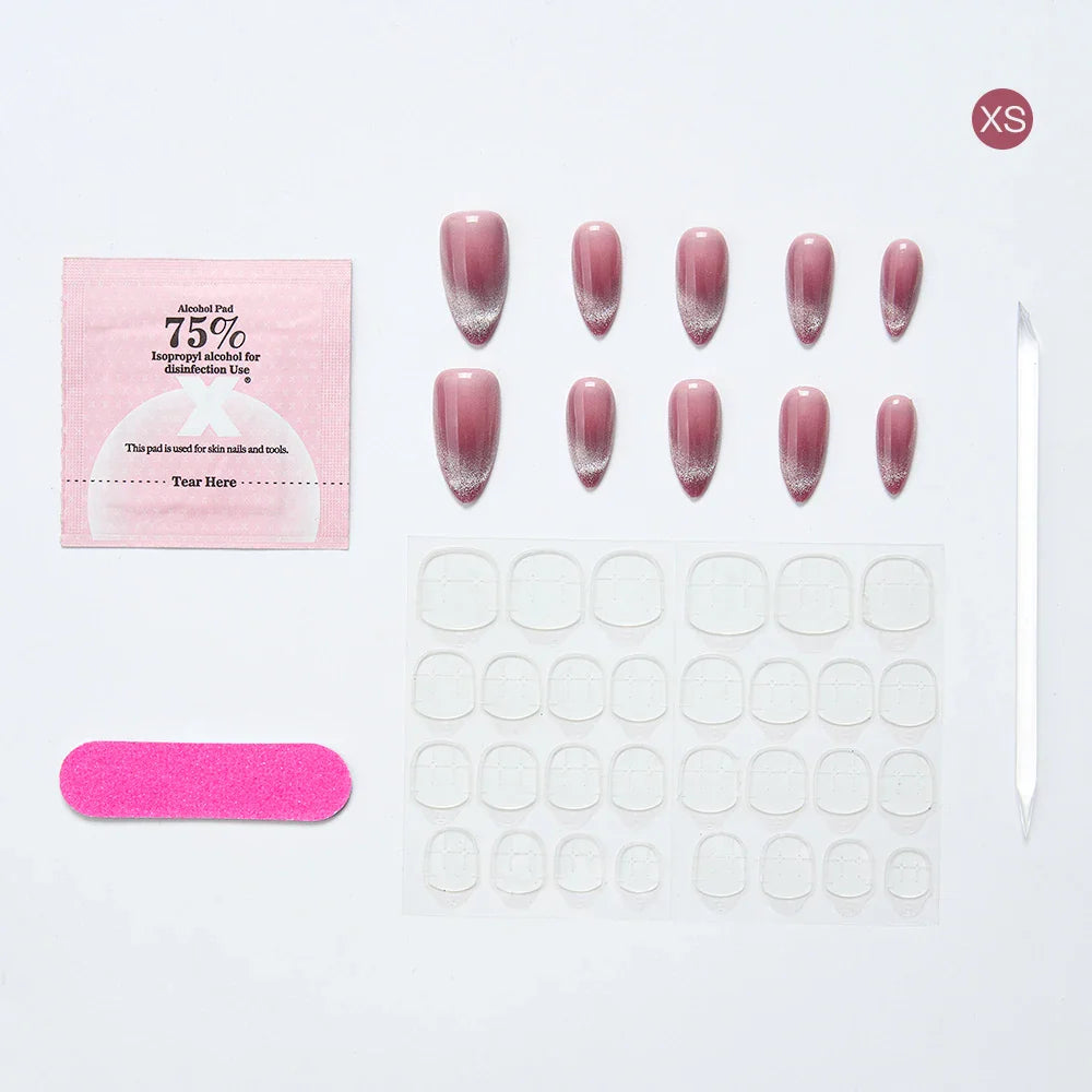 Artificial Nail French Cat Eyes Red Nails Set Long/Short Press on Nails Handmade Acrylic Reusable Fake Nails with Glue Stick-on