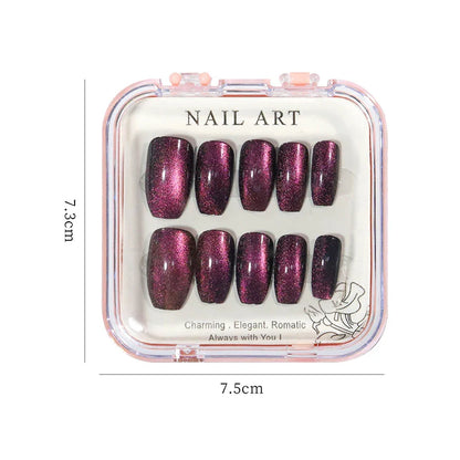 24pcs/box Crystal Cat Eye Shining Diamond Nail Patch Sparkling False Nail Press on Acrylic Nails Handmade Nail Wearing