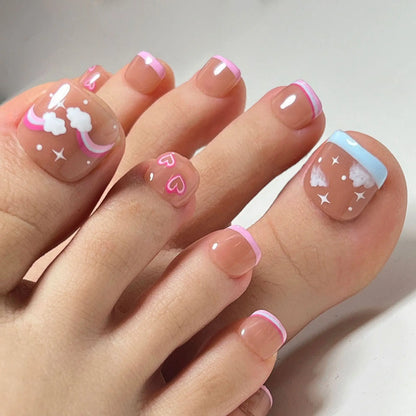 Aichashi 24P White Simple Toe Nails Tips Smudged Leopard Removable Acrylic Press On Toenail Short Full Cover Artificial Foot Fake Toenail