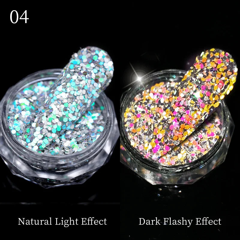 Aichashi Nail Glitter Powder Shiny Aurora Laser Metallic Rubbing Dust Chrome Powder Gold Silver Pigment DIY Decoration Nails Accessories