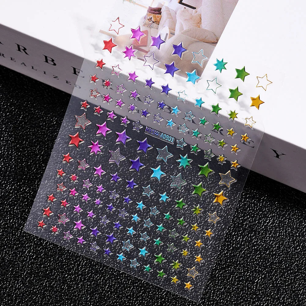 3D Gold Sun/Moon/Star Bronzing Nail Art Sticker 8*10cm Laser Star Moon Design Nail Decal Gold Silver Self-Adhesive Slider