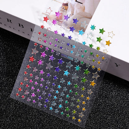 3D Gold Sun/Moon/Star Bronzing Nail Art Sticker 8*10cm Laser Star Moon Design Nail Decal Gold Silver Self-Adhesive Slider