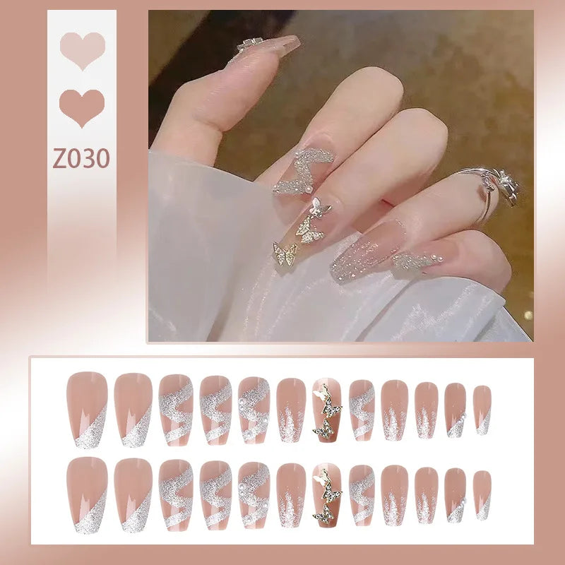 24pcs/box Fake Nails Short Detachable Finished Fingernails Ballet Wearable False Nails press on Square Head Full Cover Nails Tip