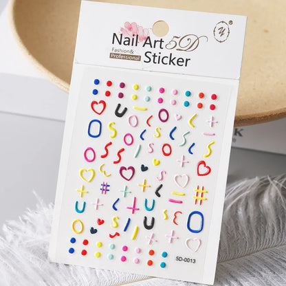 1PC 5D Macaron Flower/Fruit Nail Charms Sticker Embossed Bear/Rabbit/Letter Nails Slider Decals Summer Adhesive Manicure Decor&Y