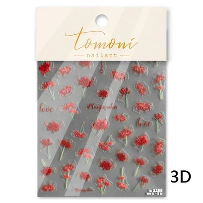 Aichashi Love Red Petunia Lotus Flower Chinese Sexy Flirty Nine Tailed Fox 3D Self Adhesive Nail Art Decoration Sticker Nail Decals Woman