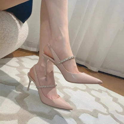 aichashi  -  Satin Rhinestone Pointed Toe High Heels Womens Fashion Mule Shoes Elegant Slingback Sandals Sexy Party Dress Shoes Woman Pumps