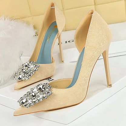 aichashi  -   Beautiful High Heels Rhinestone Women Pumps Luxury Banquet Shoes Fashion Wedding Shoes Lady Stilettos Heels Pointed Shoes