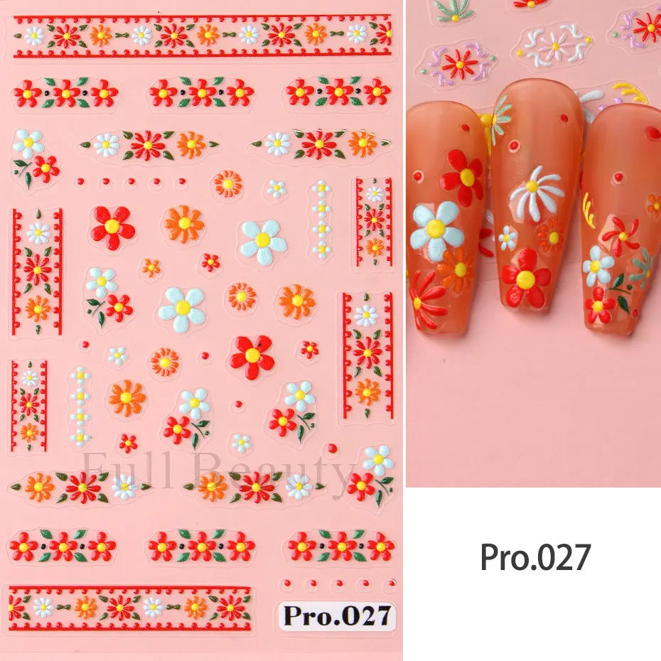 Aichashi 1Pcs Sakura Stickers For Nails 5D Embossed Spring Cherry Blossom Tulip Peony Flowers Petals Sliders Manicure Decoration