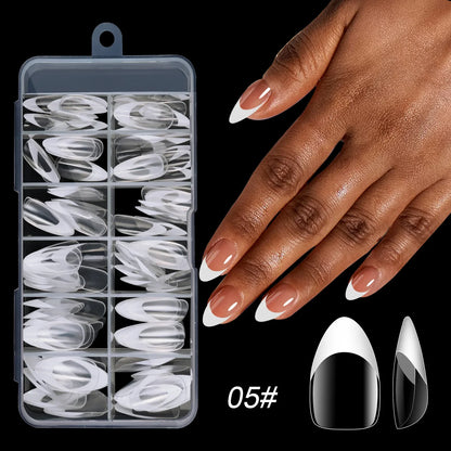 120pcs/box Acrylic French False Nails Medium Length Square Armor Full Cover Nail Tips Can Be Removable Mixed Size Press On Nails