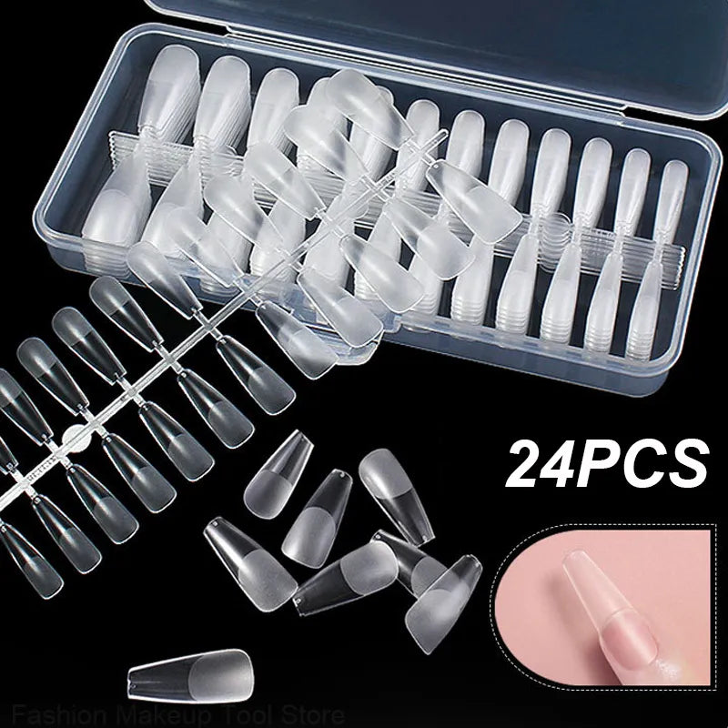 Aichashi 24pcs Press On Nails Coffin Nail Tips Clear Full Cover Fake Nails Artificial False Nails Ballerina Transparent Nail Extensions