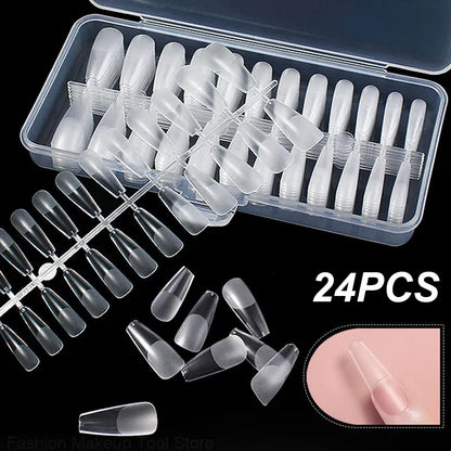 Aichashi 24pcs Press On Nails Coffin Nail Tips Clear Full Cover Fake Nails Artificial False Nails Ballerina Transparent Nail Extensions