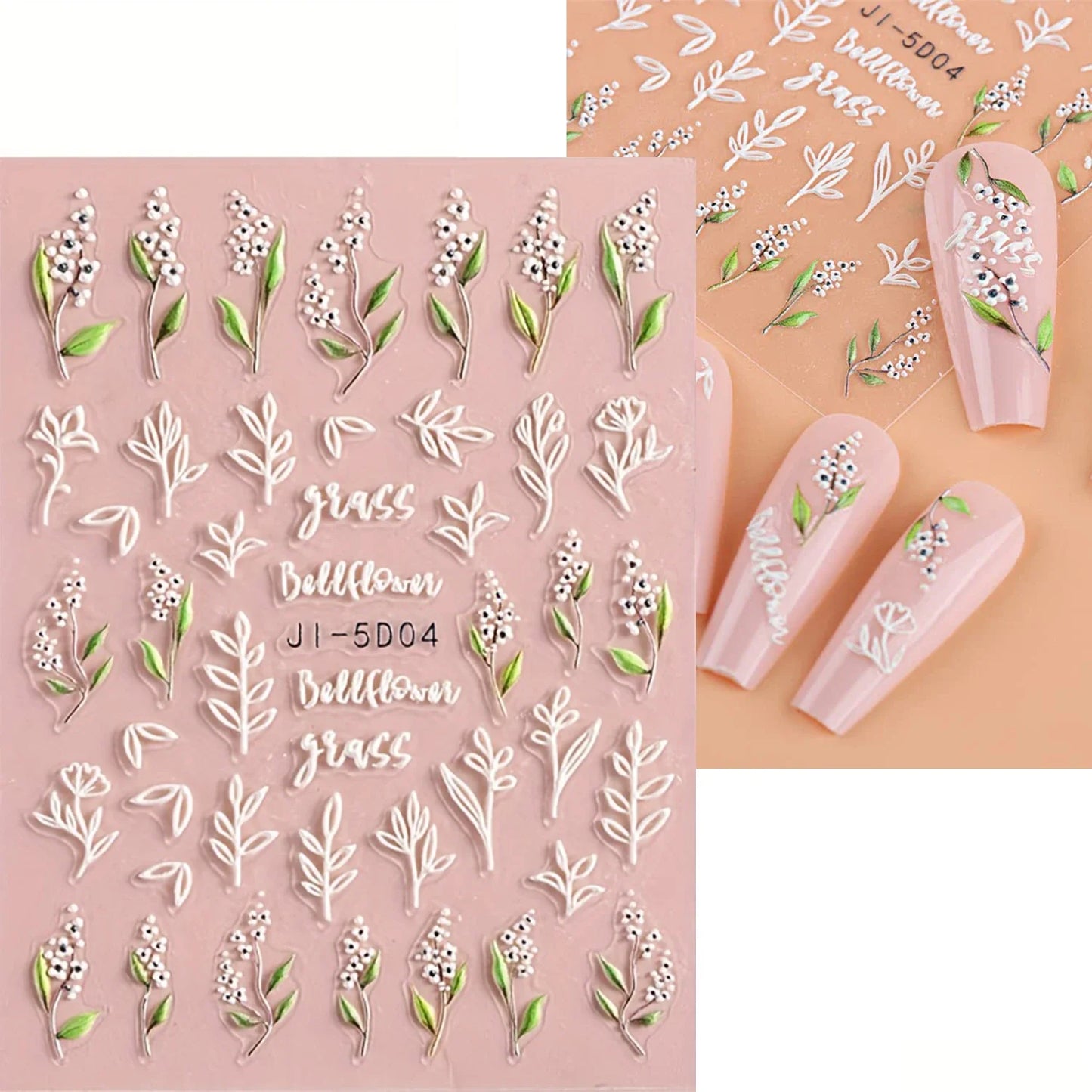 3 Sheets Embossed Flower Leaves Nail Art Stickers Decals Self-Adhesive Nail Art Decoration Manicure Accessories