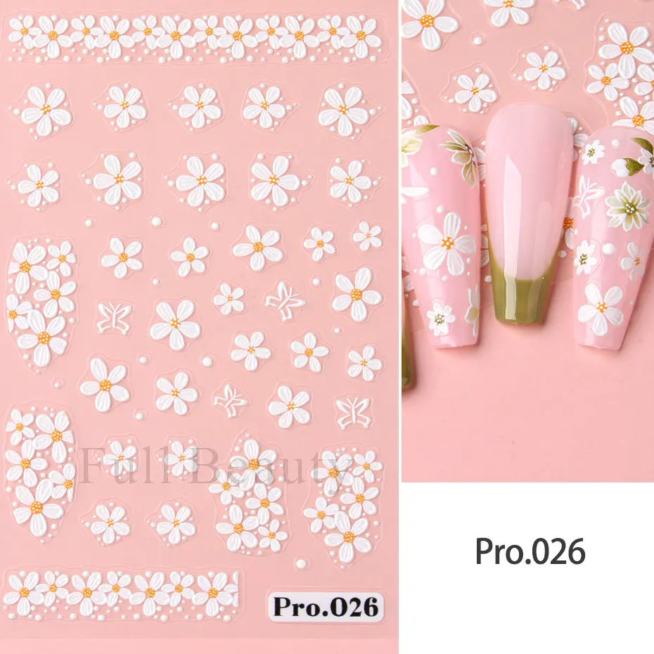 Aichashi 1Pcs Sakura Stickers For Nails 5D Embossed Spring Cherry Blossom Tulip Peony Flowers Petals Sliders Manicure Decoration