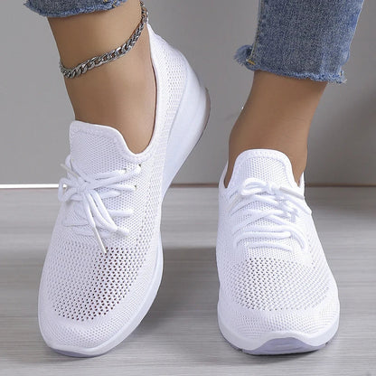 Aichashi 2024 Spring Breathable Wedge Sneakers Women Mesh Knitted Platform Sports Shoes Woman Casual Non-Slip Lace Up Tennis Shoes Ladies