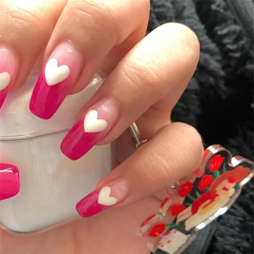 24Ps/Set Square Head Coffin Wearing False Nails Art Pink Matte French Fake Nails Leopard Artificial Acrylic White Press on Nails