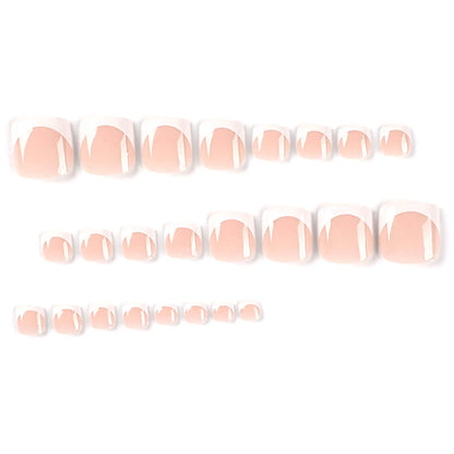 Aichashi 24pcs French False Toe Nails Full Cover Wearable Press on Toenails Ins Simple Square Head Artificial False Toenail Tips for Girl