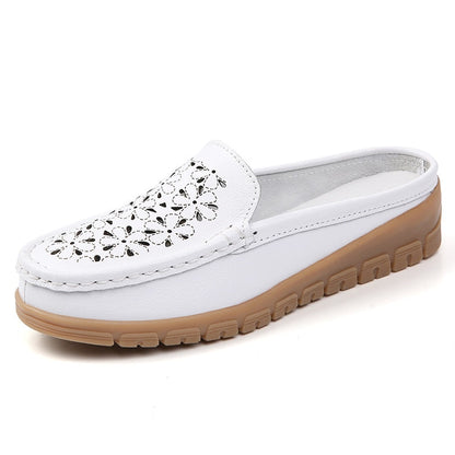 Aichashi New Flats Women's Shoes Summer Genuine Leather Moccasins Women Loafers Cut-outs Slippers Casual Shoes Woman Sandals