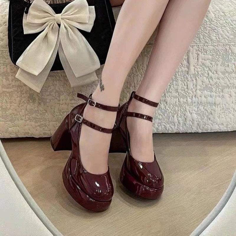 Aichashi New Women Pumps Shoes Fashion Cross Strap Ladies Shallow Dress Mary Jane Shoes Female Elegant High Heel Footwear Platform Heels