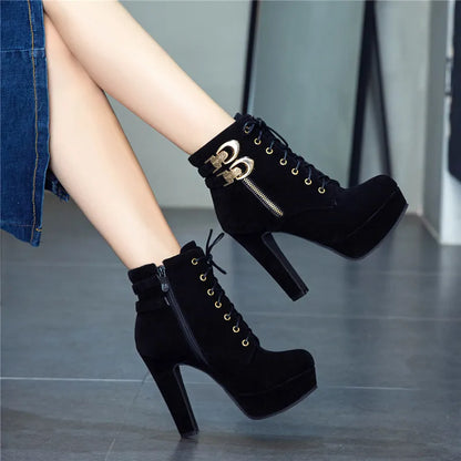 Aichashi New Autumn Ankle Boots for Women Platform High Heels Shoes Woman Buckle Short Booties Casual Faux Suede Footwear