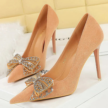 aichashi  -  Spring New Women Heels Fashion Women Pumps Rhinestone Bowknot High Heels Ladies Shoes Luxury Elegant Party Shoes Plus Size 43