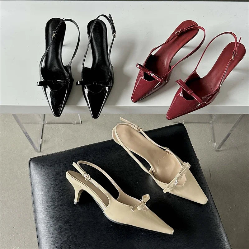 Aichashi Fashion Pointed Toe Pumps Sandals Elegant Woman Slingbacks Buckle Strap Thin Heels Female Wedding Party Mules Shoes