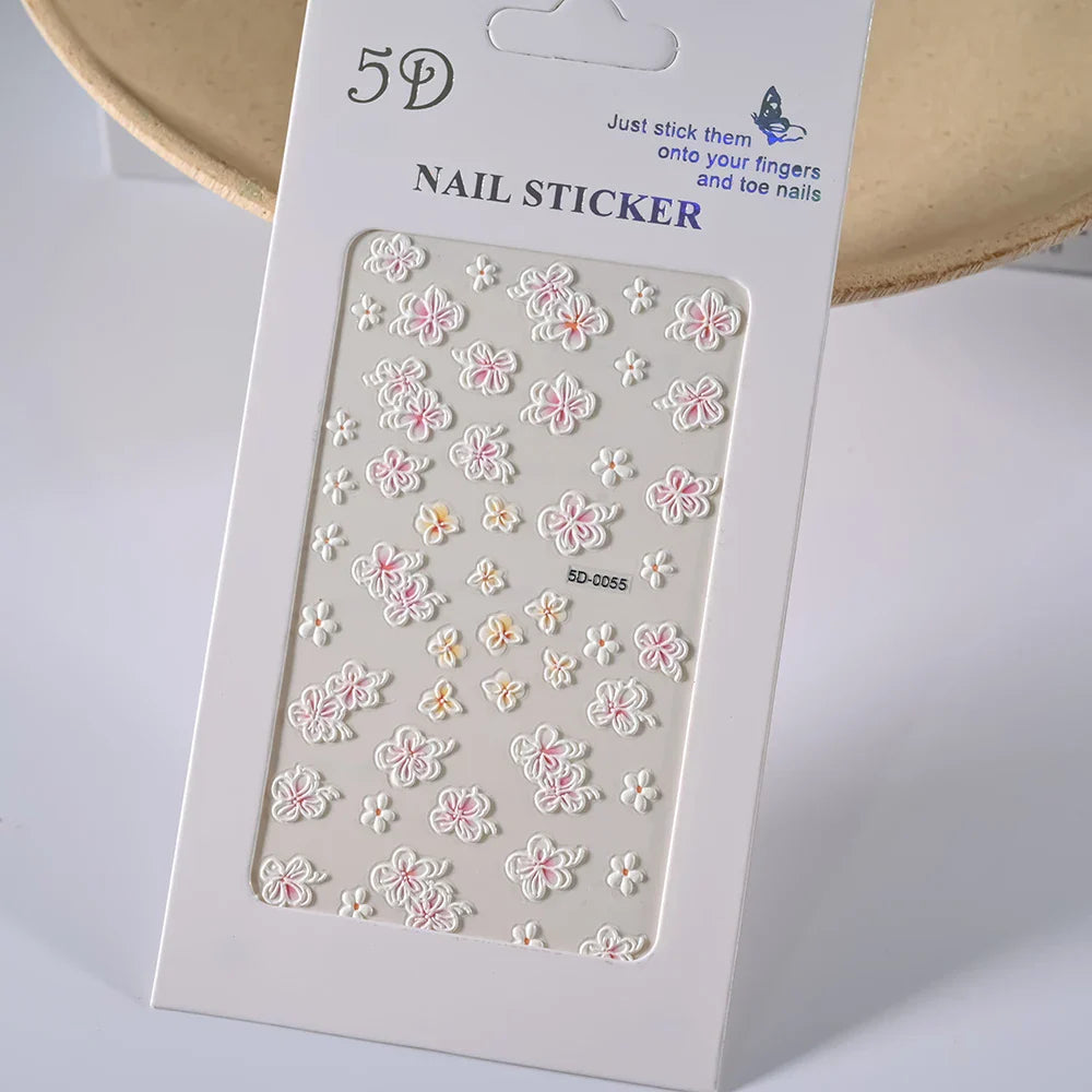 1PC 5D Macaron Flower/Fruit Nail Charms Sticker Embossed Bear/Rabbit/Letter Nails Slider Decals Summer Adhesive Manicure Decor&Y