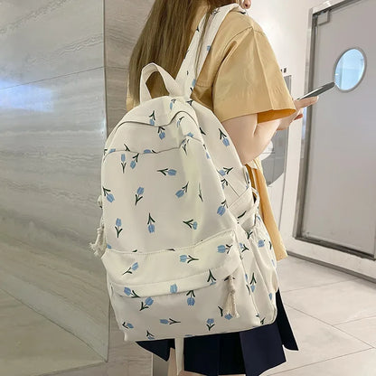 Aichashi BACK TO SCHOOL Japanese Style Fresh Floral Women's Middle School Bag Lightweight Nylon High School Big Student Bookbag Sweet Girlish Design