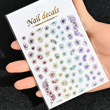 3D Gold Sun/Moon/Star Bronzing Nail Art Sticker 8*10cm Laser Star Moon Design Nail Decal Gold Silver Self-Adhesive Slider