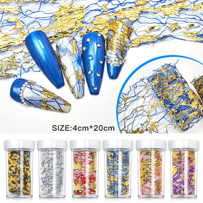 3D Mesh Nail Sticker Gold Silver Net Line Tape Metallic Nail Foils Sticker Nail Art Polish Transfer Slider Manicure Decorations