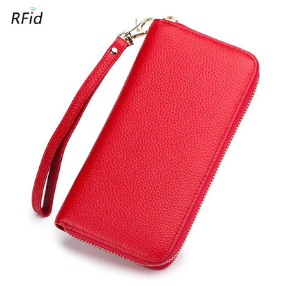 Aichashi Genuine Leather Women Solid Long Wallets Ladies Tassel Design Clutch Female Phone Money Bag Coin Zipper Purse Rfid Card Holder