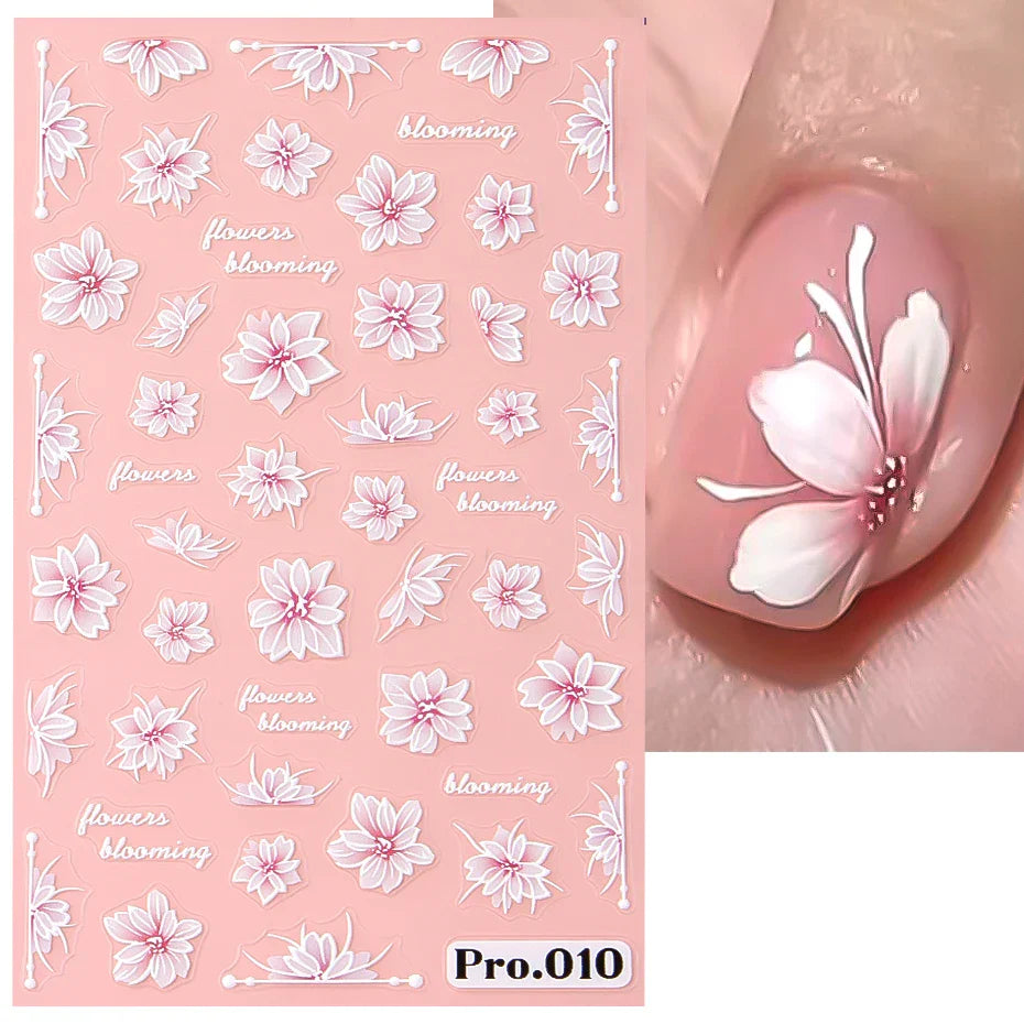 Aichashi 1Pcs Sakura Stickers For Nails 5D Embossed Spring Cherry Blossom Tulip Peony Flowers Petals Sliders Manicure Decoration