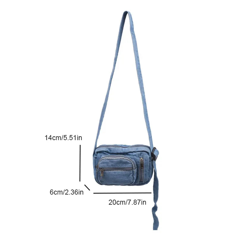 Aichashi Classic Denim Multi Pocket Casual Small Shoulder Bag With Adjustable Shoulder Straps Zero Wallet Solid Color Fun Crossbody Bag