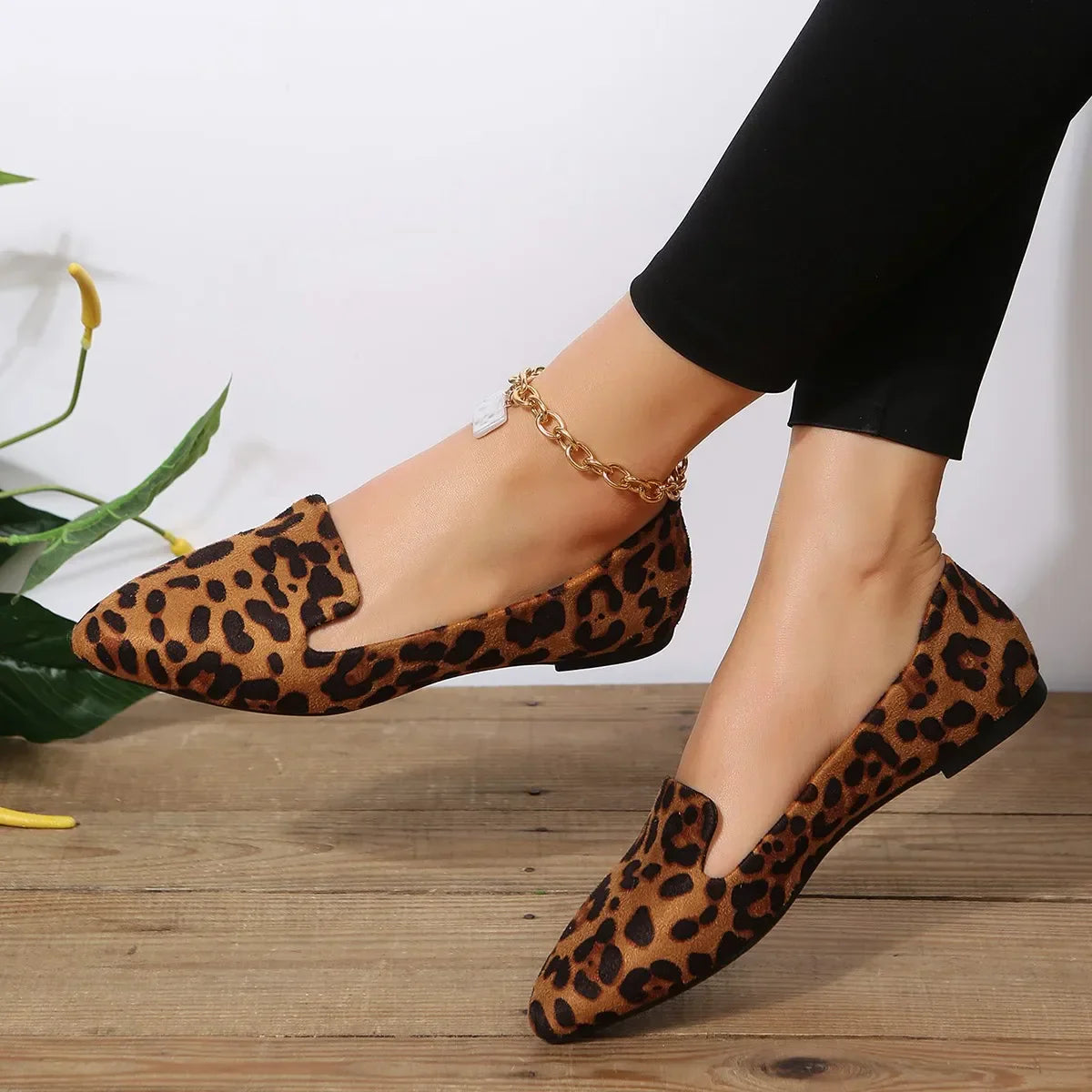 Aichashi Loafers Flats Leopard Pointed Toe Casual Women Shoes New Comfortable Walking Mujer Zapatos:Wear-resisting