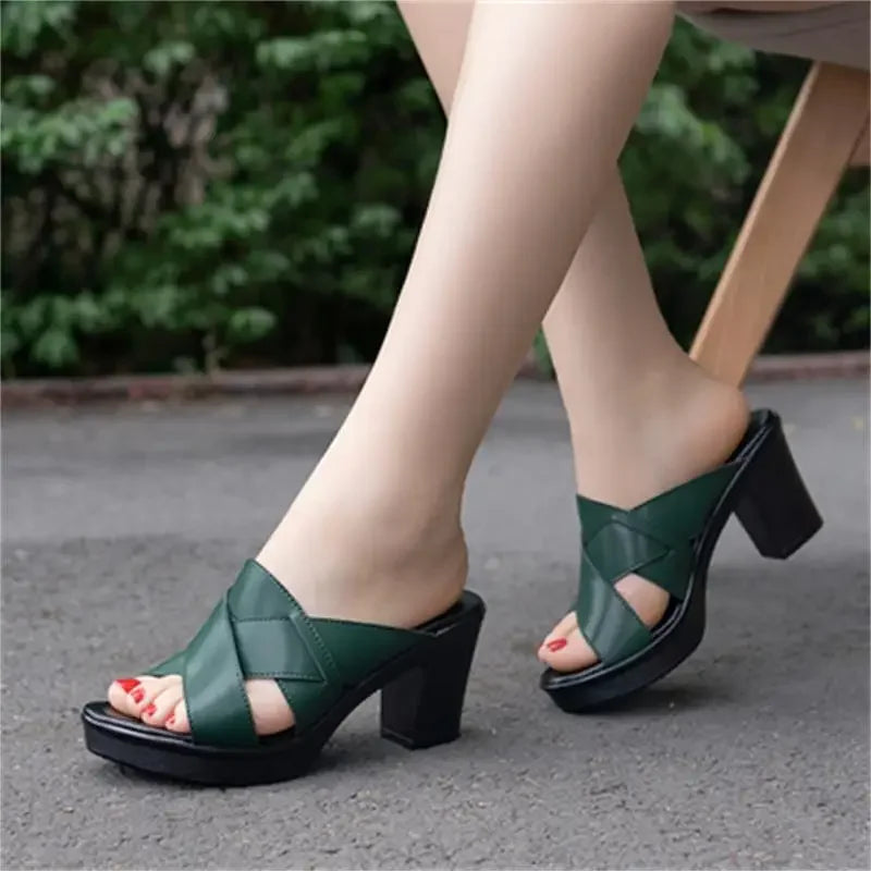 Aichashi New Fashion Sandals Women's Summer Slippers Wear Wild Slope with Non-slip Elegant Medium Thick Heels Platform Ladies Shoes