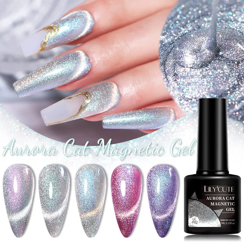 Aichashi 7ML Aurora Cat Magnetic Gel Nail Polish Nail Art Sparkle Glitter Gel Varnis Semi Permanent Soak Off  UV Gel Varnishes